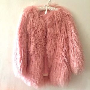 Pink genuine Mongolian lamb fur coat shearling 2 4
